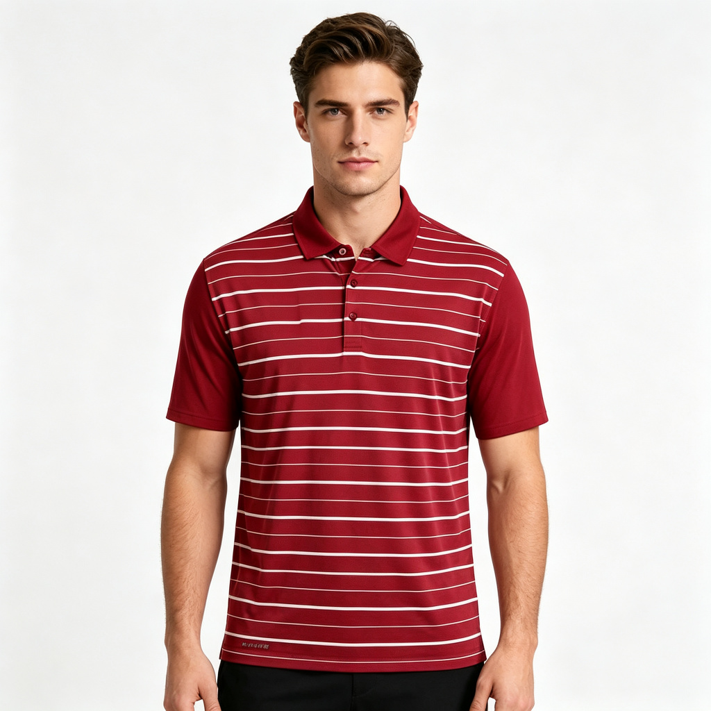 Burgundy White Stripe Polo Collar Polo Shirt – Bild 4