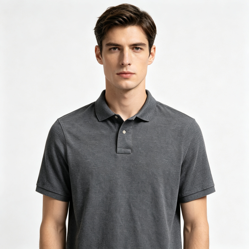 Dark Heather Gray Polo Collar Polo Shirt – Bild 4