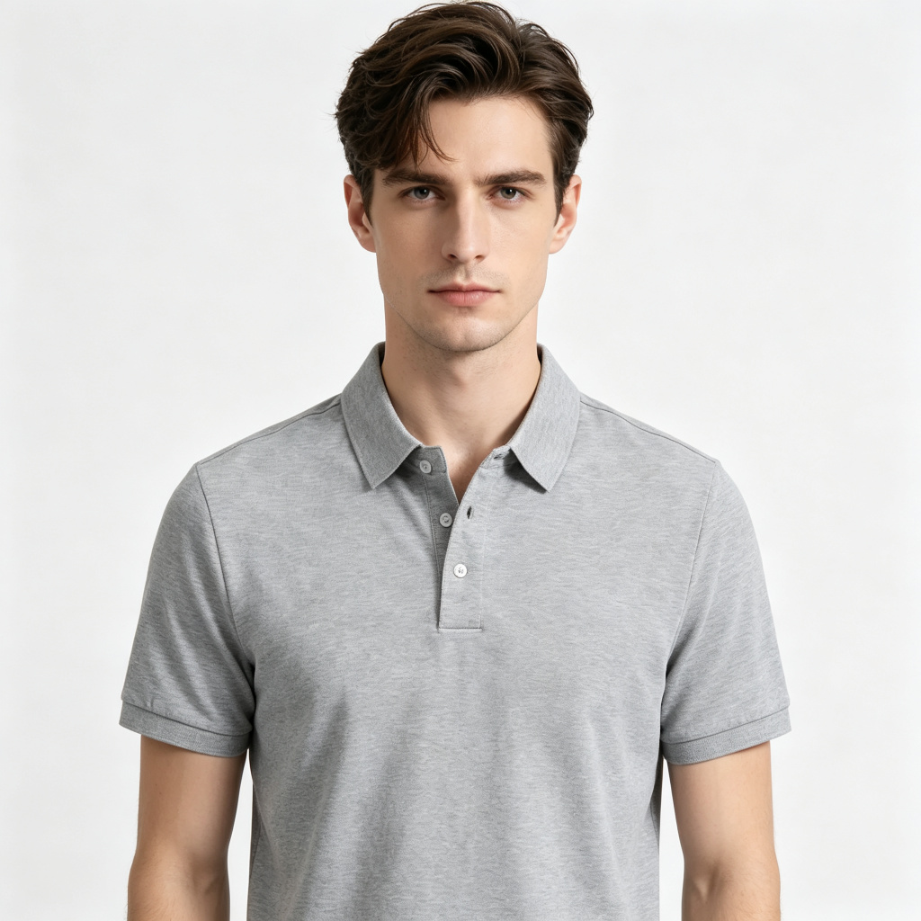 Light Heather Gray Polo Collar Polo Shirt – Bild 4