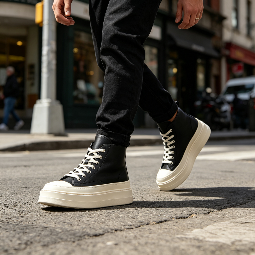 Black Leather High Top Platform Sneakers – Bild 4