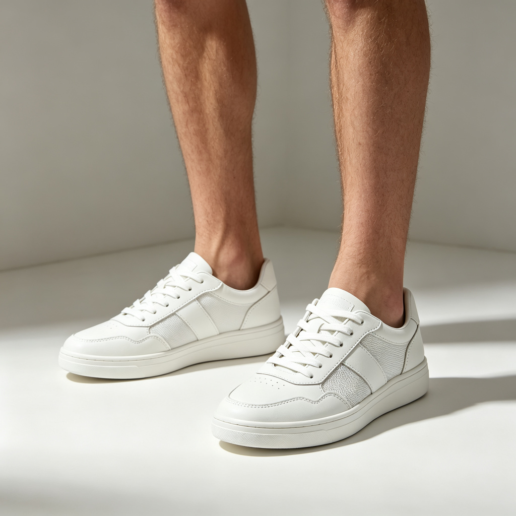 White Leather Mesh Low Top Sneakers – Bild 4