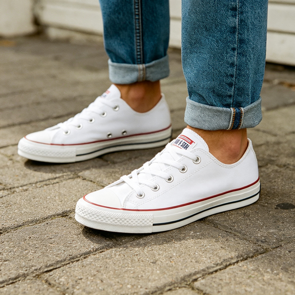 White Low Top Canvas Sneakers – Bild 4