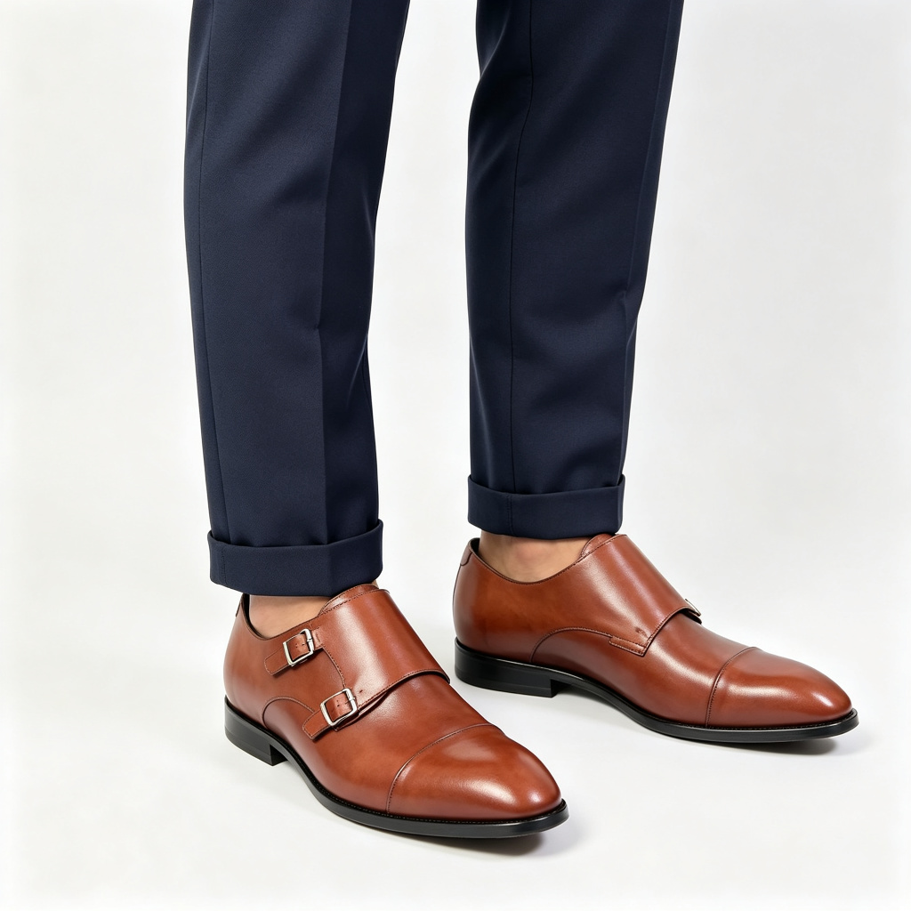 Brown Double Monk Strap Leather Shoes – Bild 4