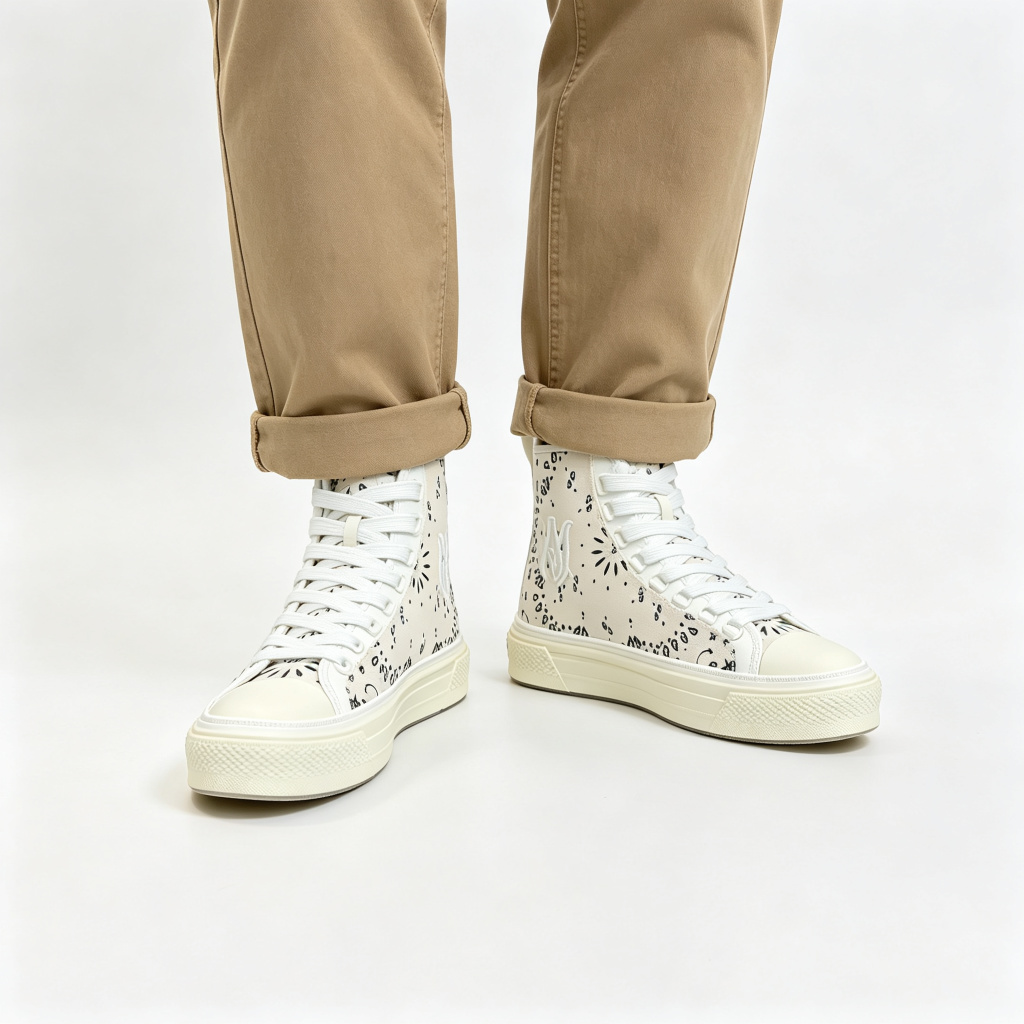 White Paisley High Top Canvas Shoes – Bild 4