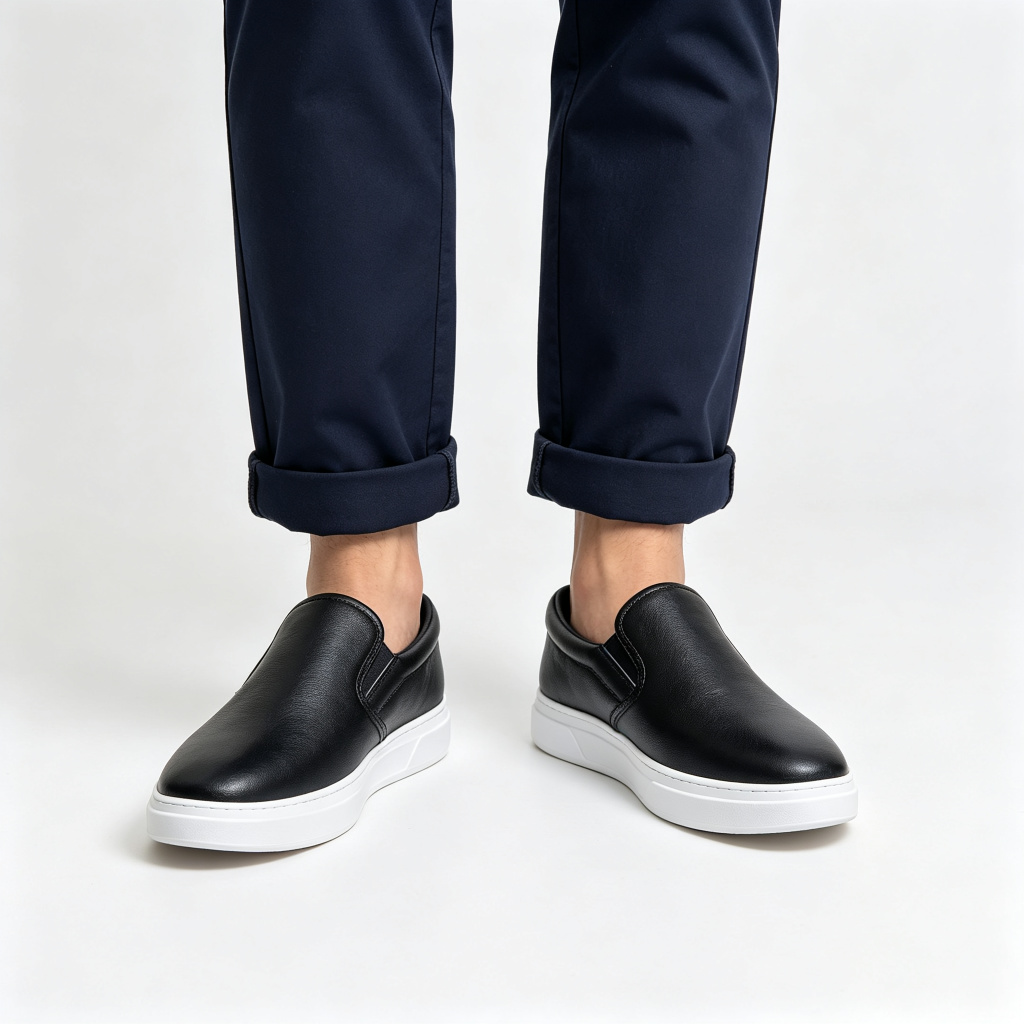 Black Leather Slip On Casual Shoes – Bild 4
