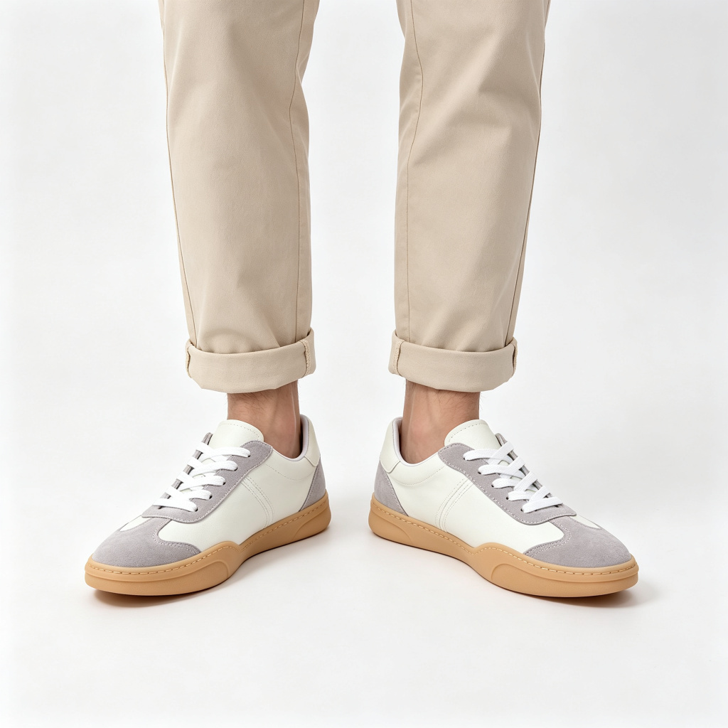 White Gray Color Block Suede Skate Shoes – Bild 4