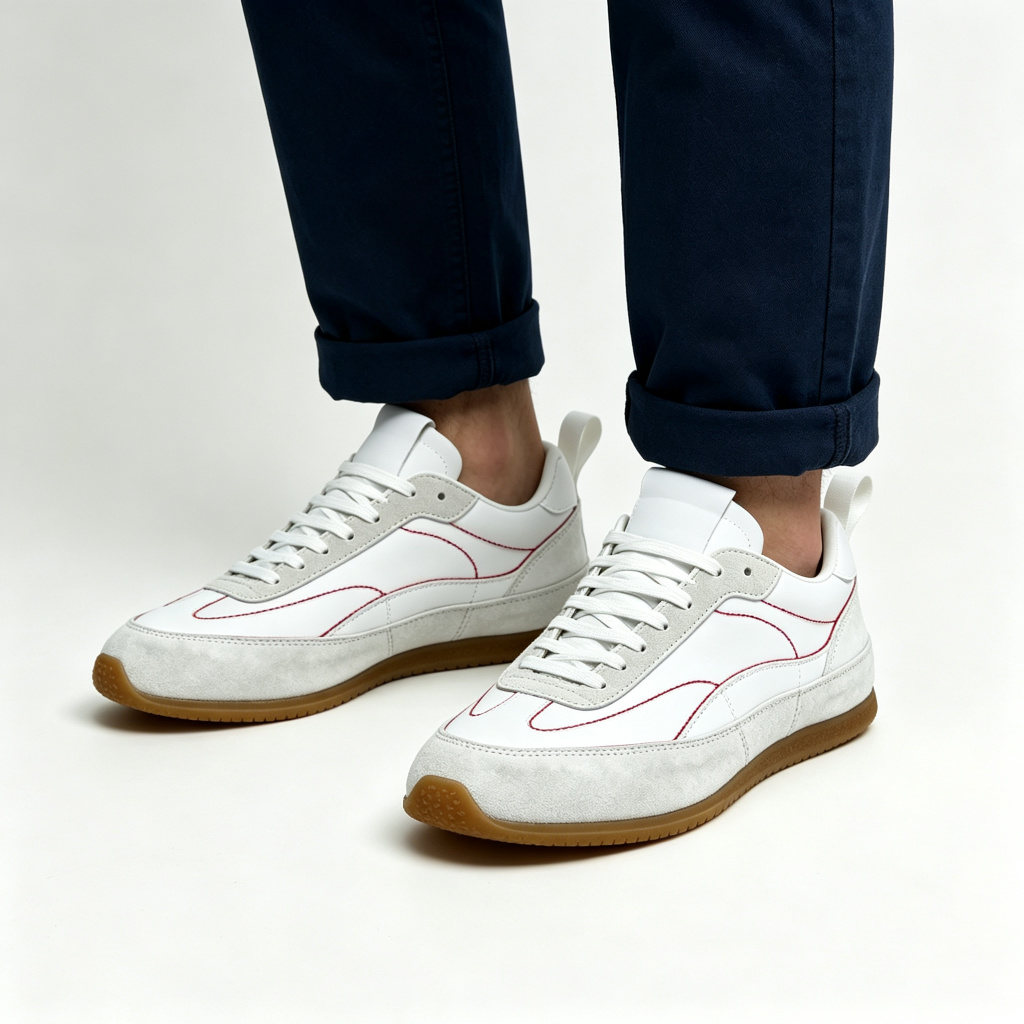 White Red Stripe Retro Sneakers – Bild 4