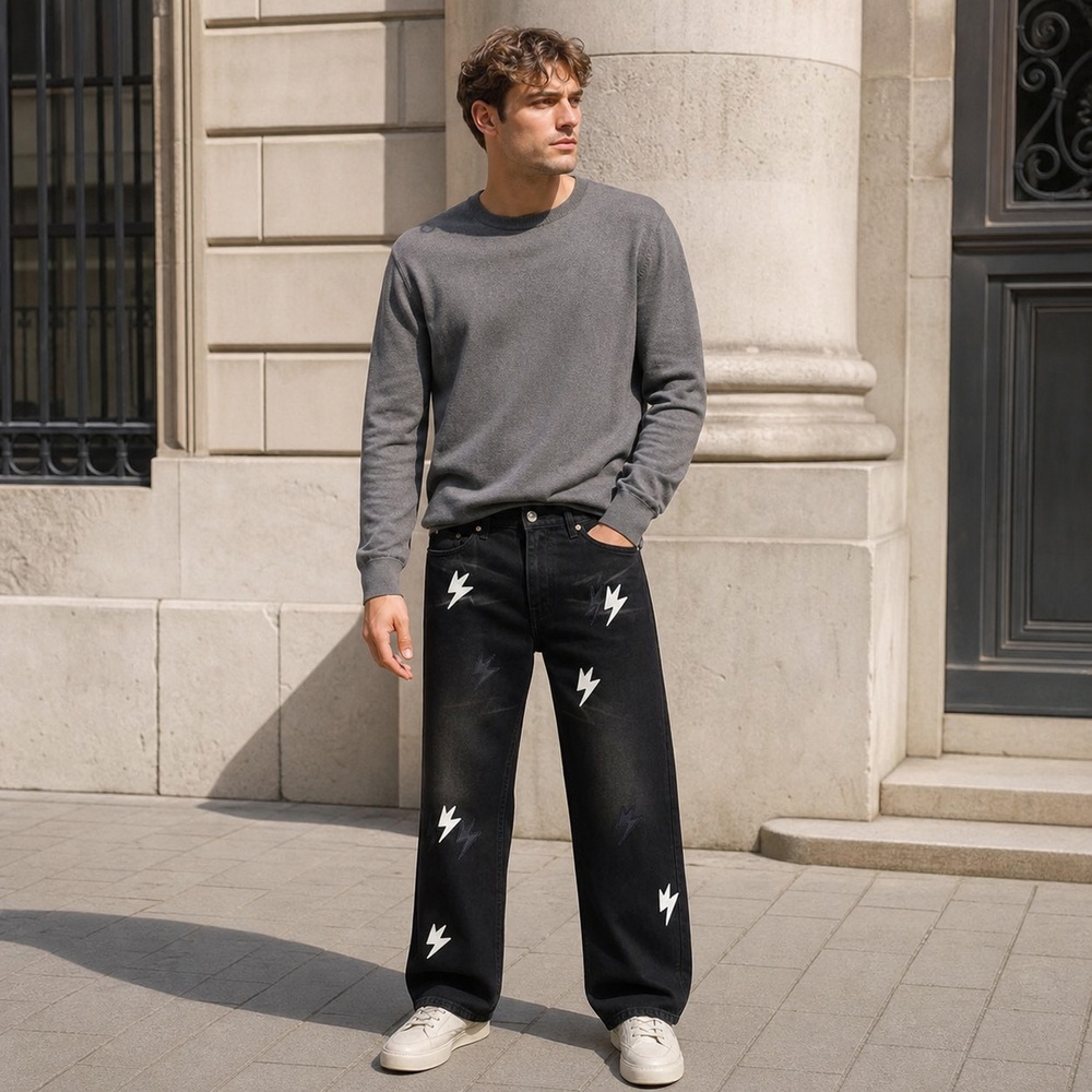 Black Washed White Lightning Straight Leg Jeans – Bild 4
