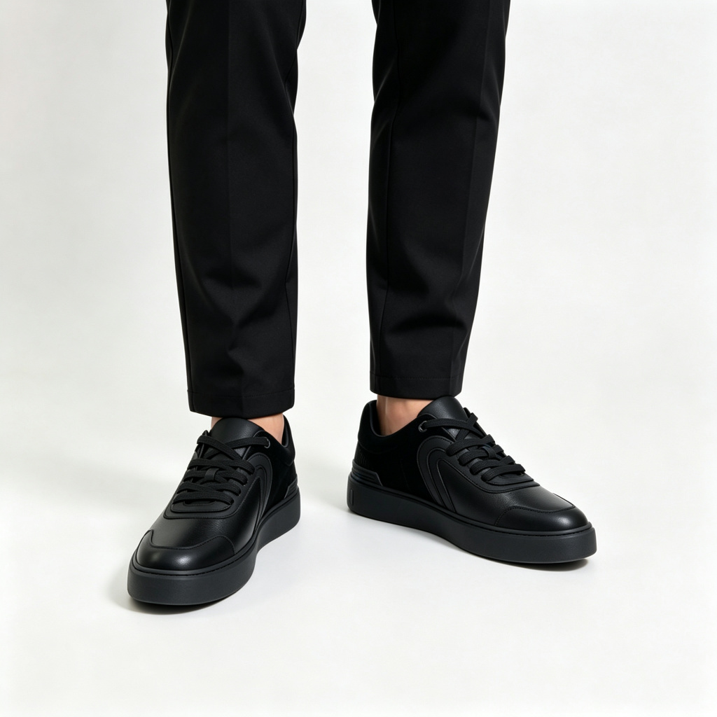 All Black Leather Low Top Skate Shoes – Bild 4