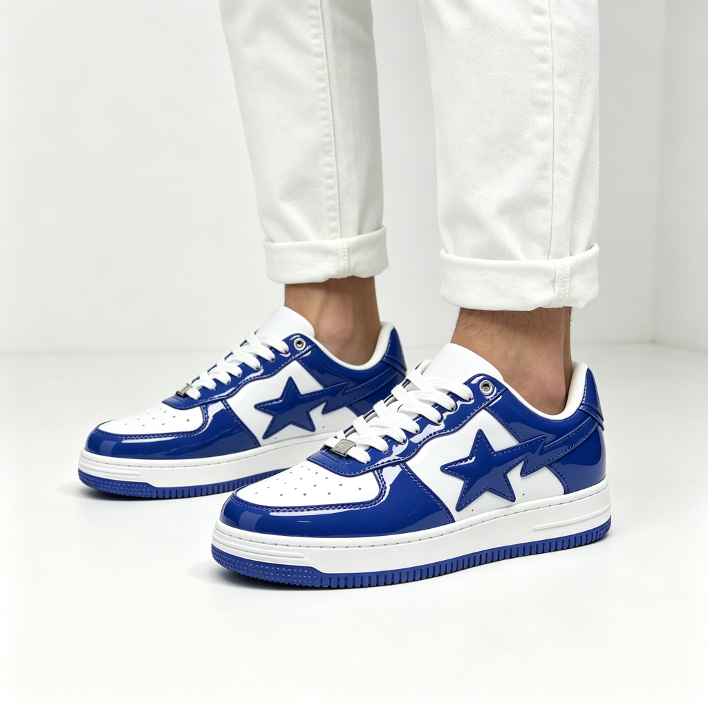 Blue White Patent Star Low Top Skate Shoes – Bild 4