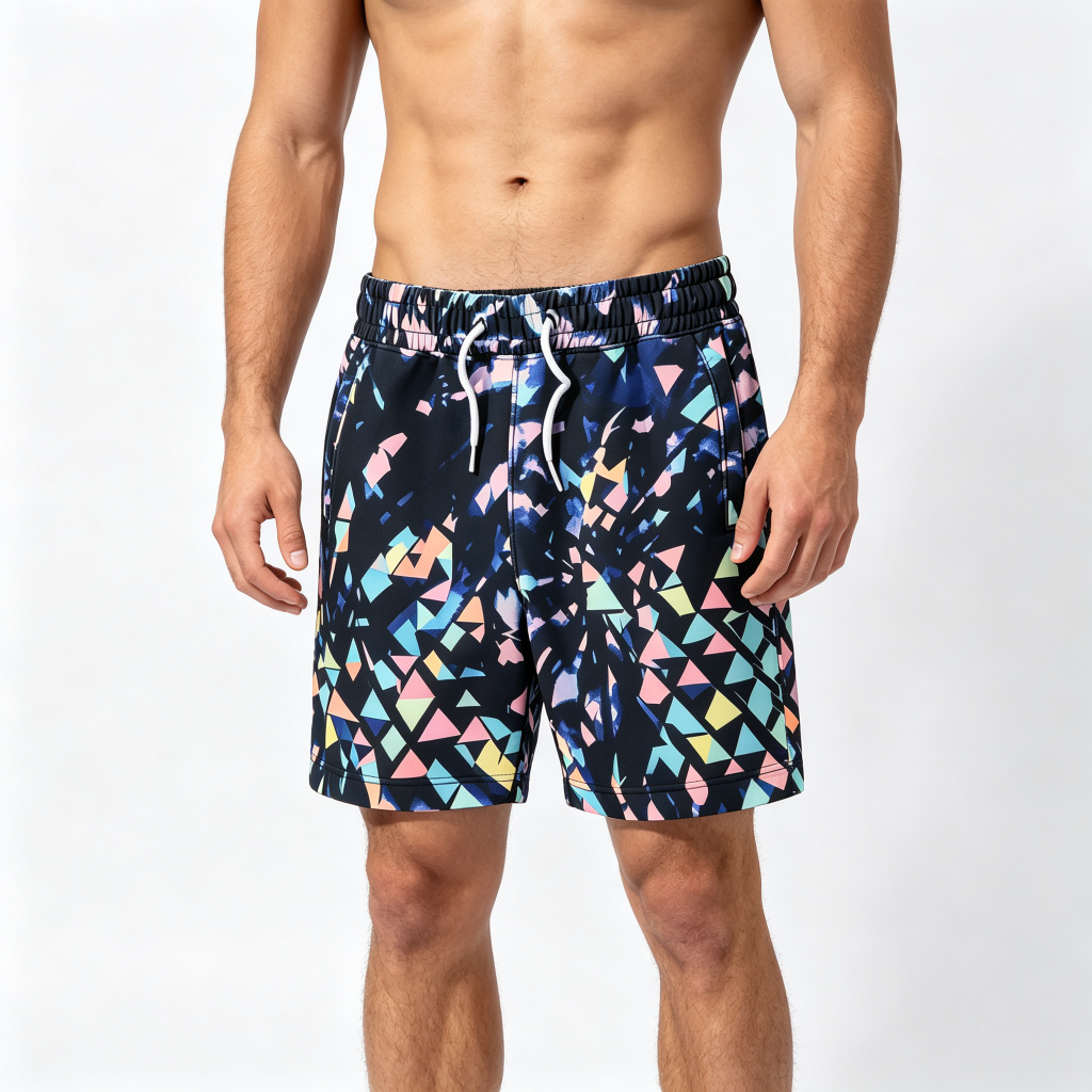 Black Geometric Print Beach Shorts – Bild 4