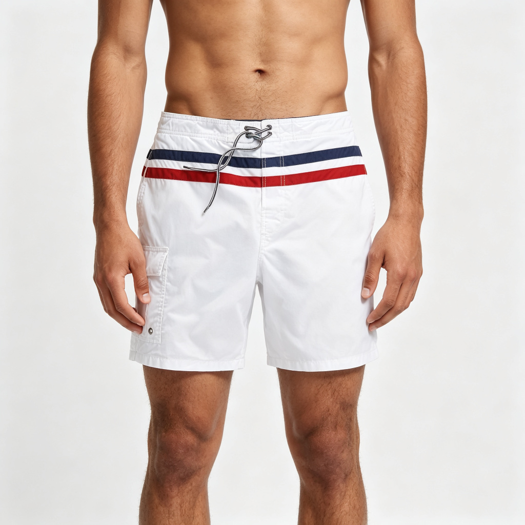 White Red Blue Stripe Beach Shorts – Bild 4