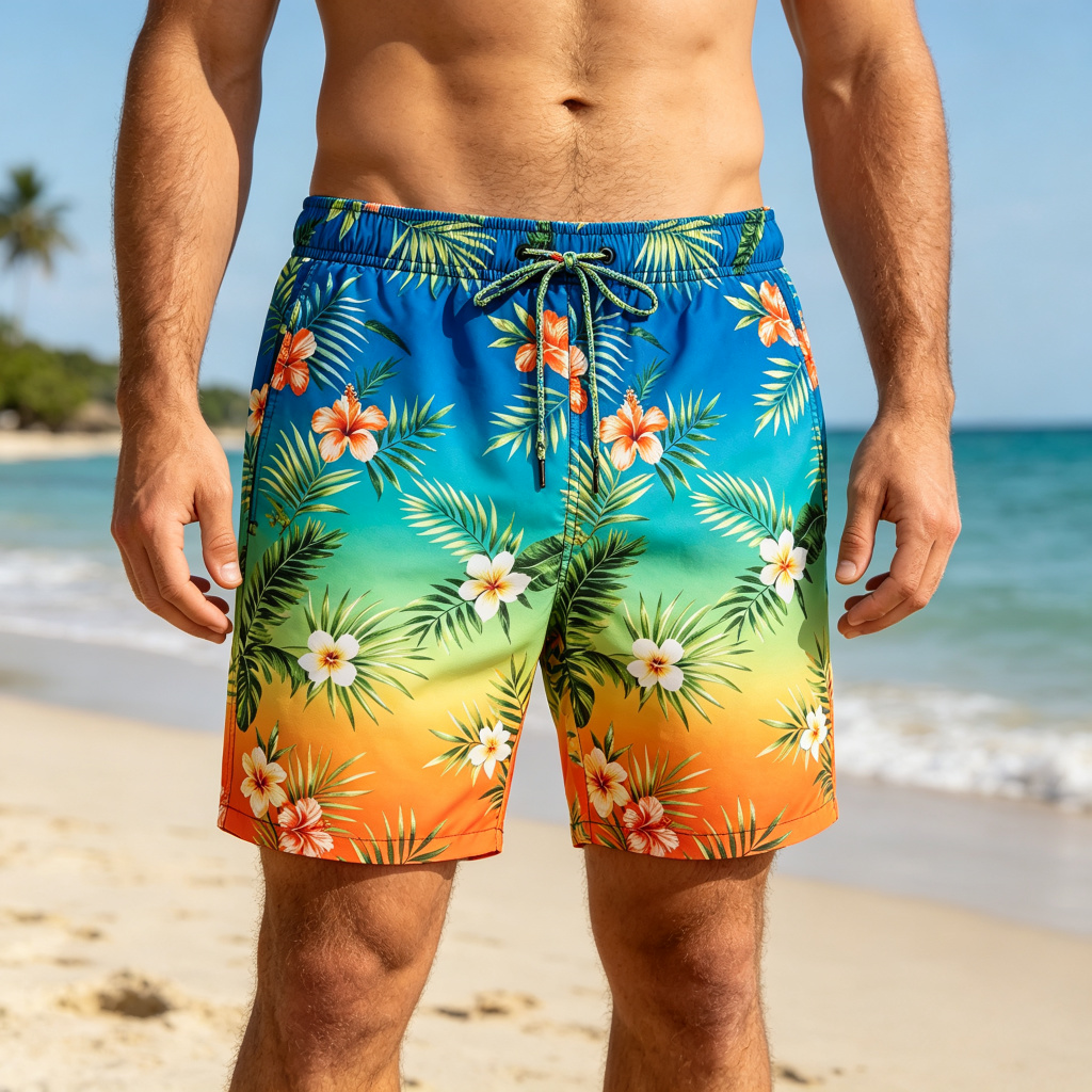 Colorful Gradient Tropical Print Beach Shorts – Bild 4