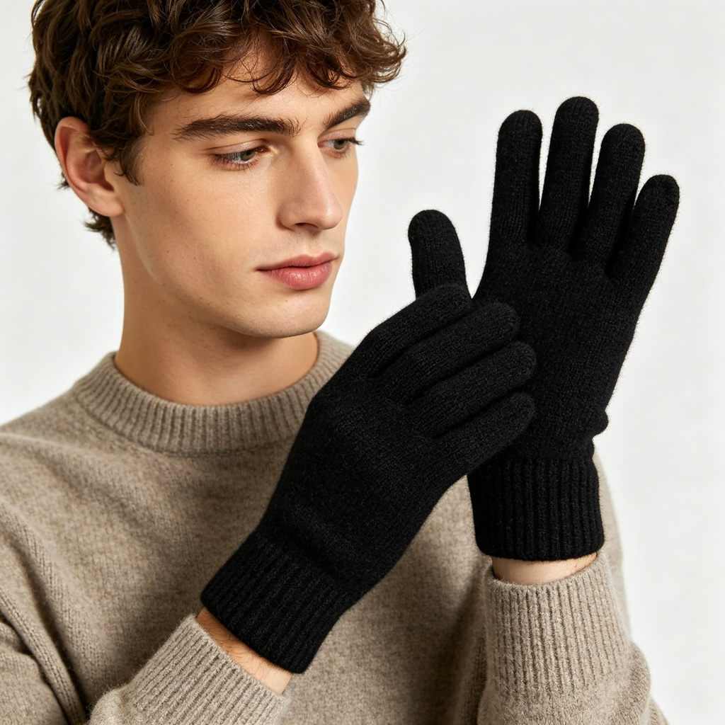 Black Wool Knit Gloves – Bild 3