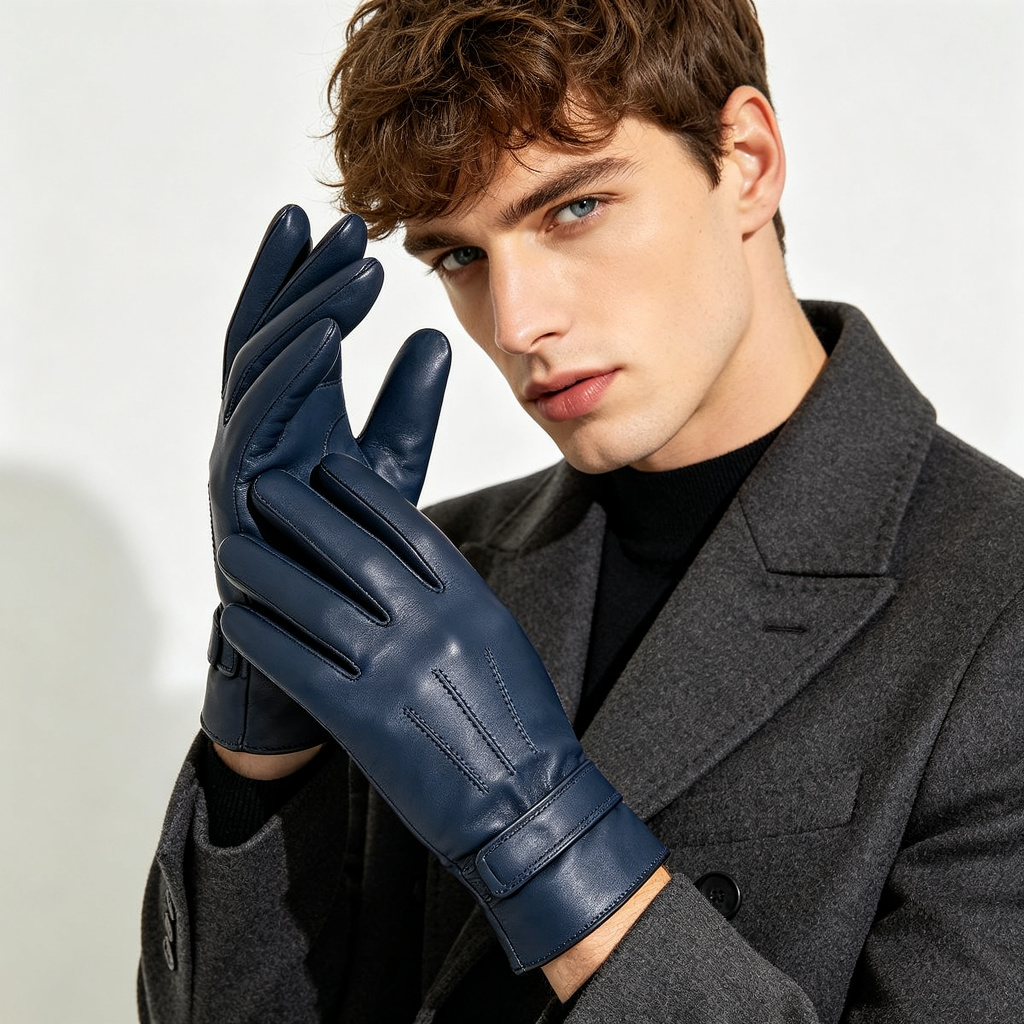 Dark Blue Leather Gloves – Bild 3