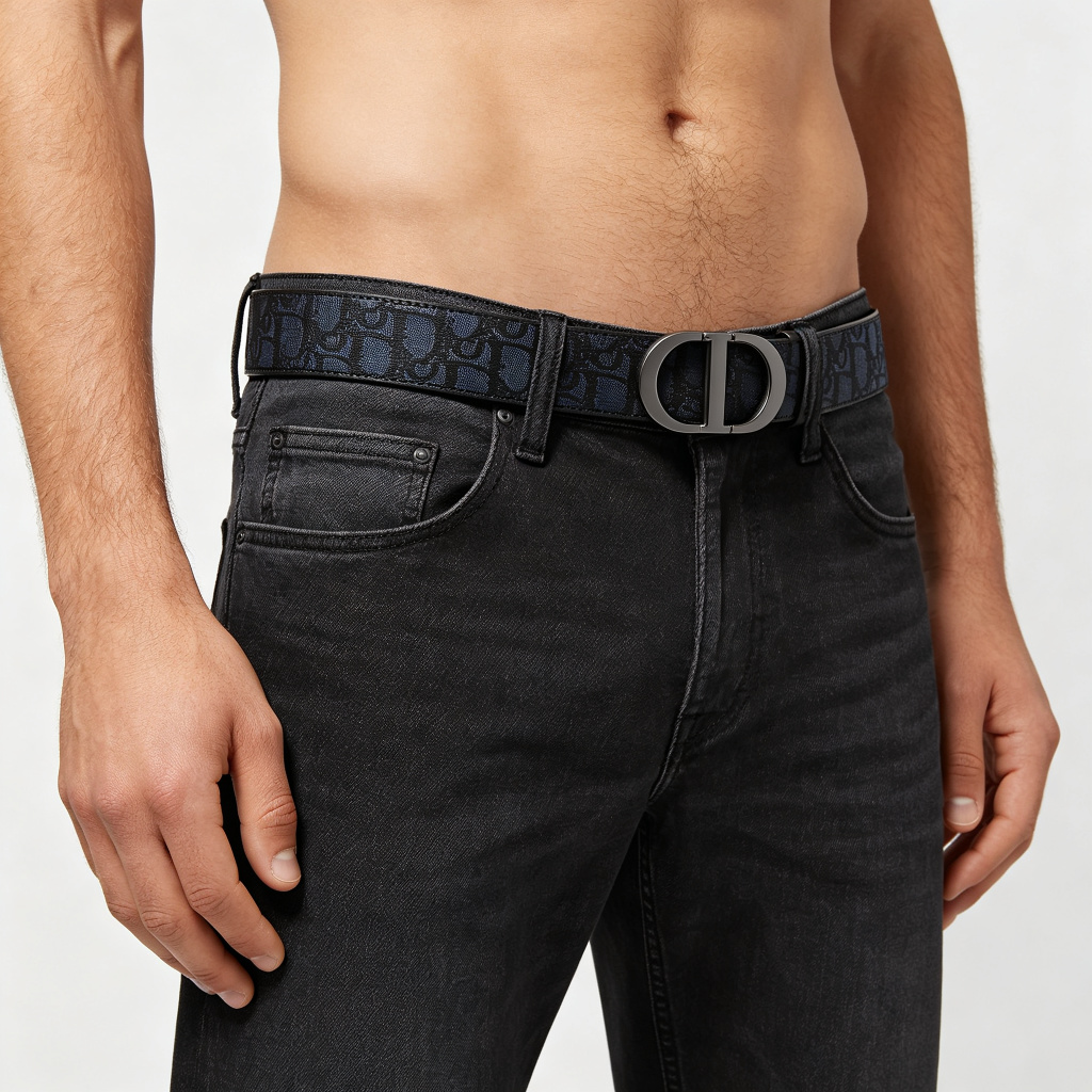 Reversible Black and Navy Patterned Belt, 30mm – Bild 4