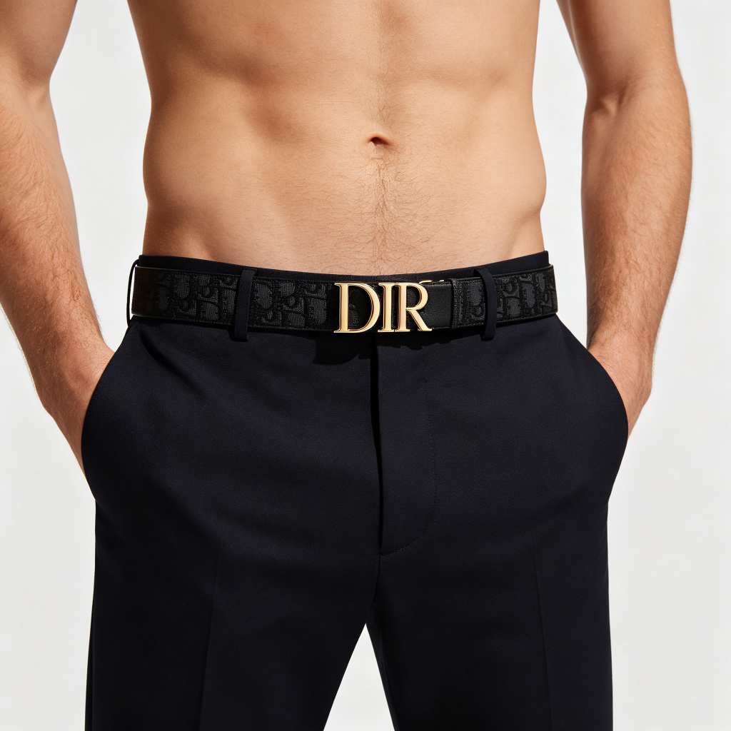 Black Patterned Letter-Detail Buckle Belt, 35mm – Bild 4