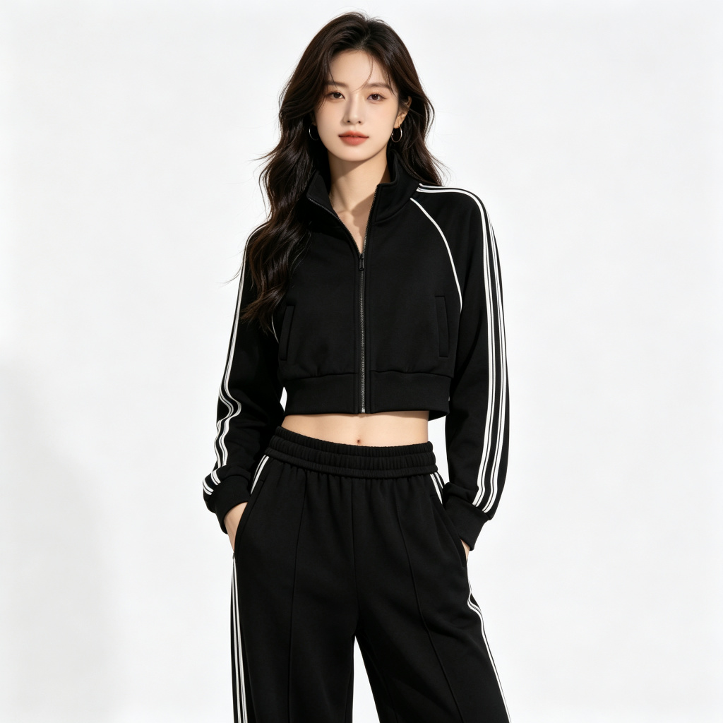 Black White Stripe Wide Leg Pants Set – Bild 4