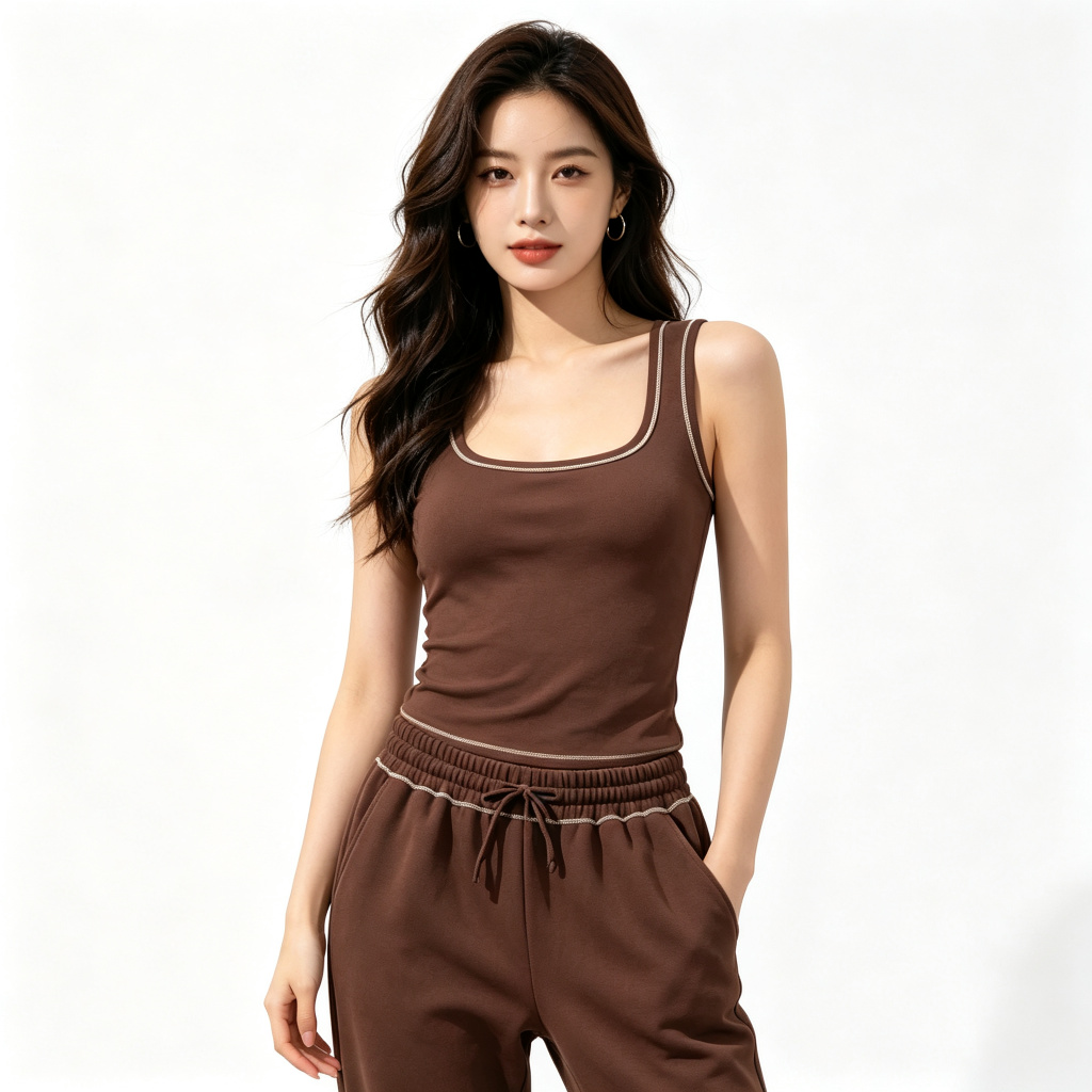 Brown Tank Top Jogger Pants Tracksuit Set – Bild 4