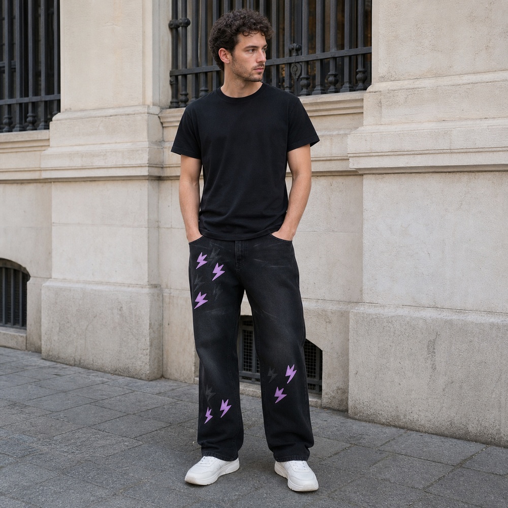 Black Washed Purple Lightning Straight Leg Jeans – Bild 4