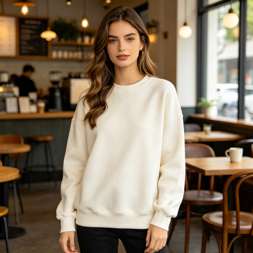 Cream White Letter Print Crewneck Sweatshirt – Bild 4