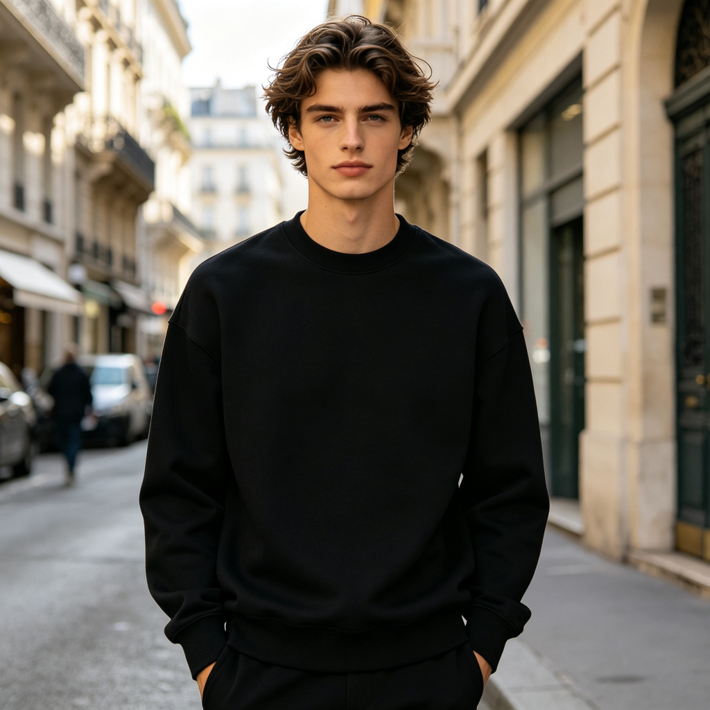 Black Minimalist Crewneck Sweatshirt – Bild 4