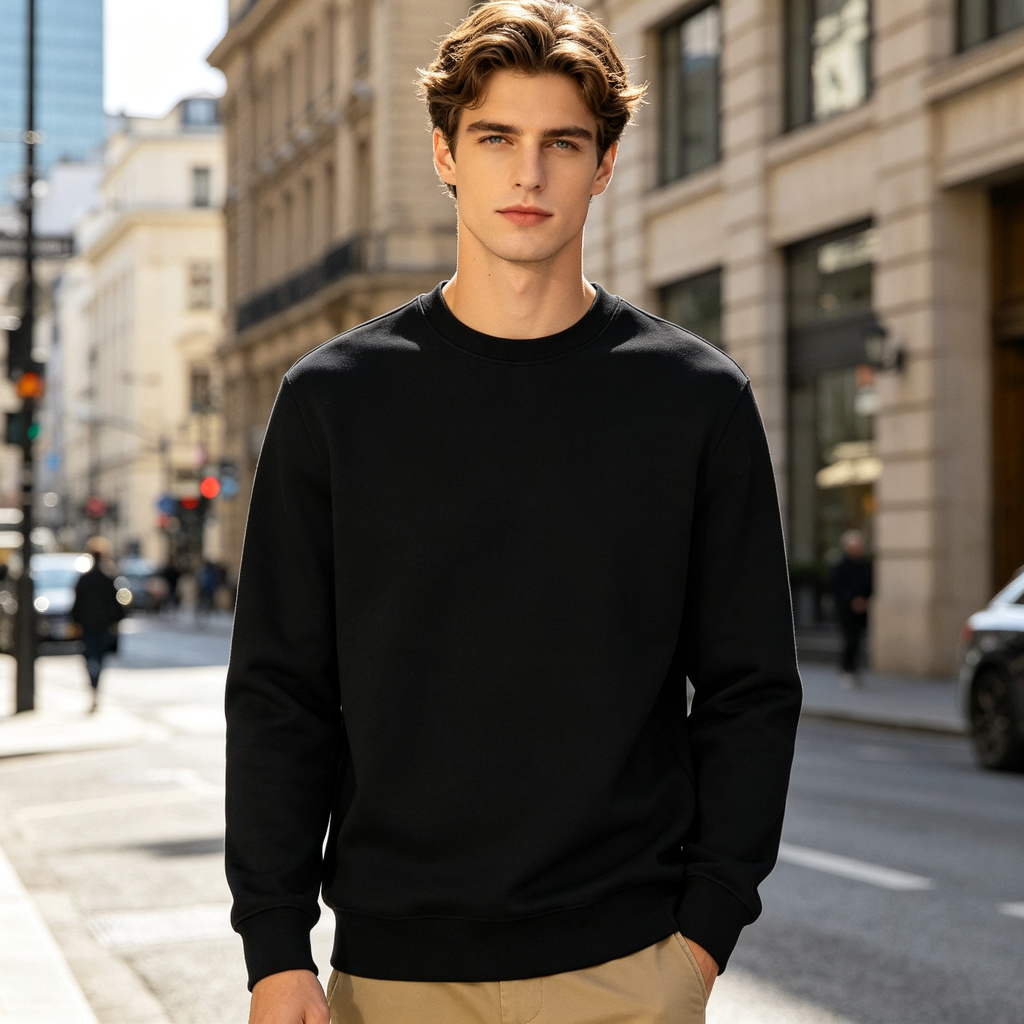 Black Minimal Crew Neck Sweatshirt – Bild 4