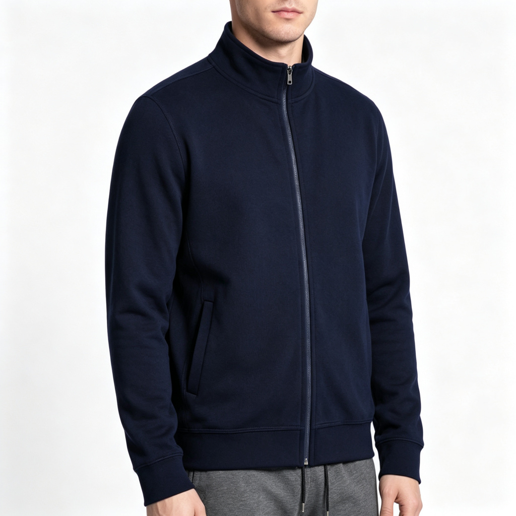 Navy Stand Collar Zip Up Sweatshirt – Bild 4