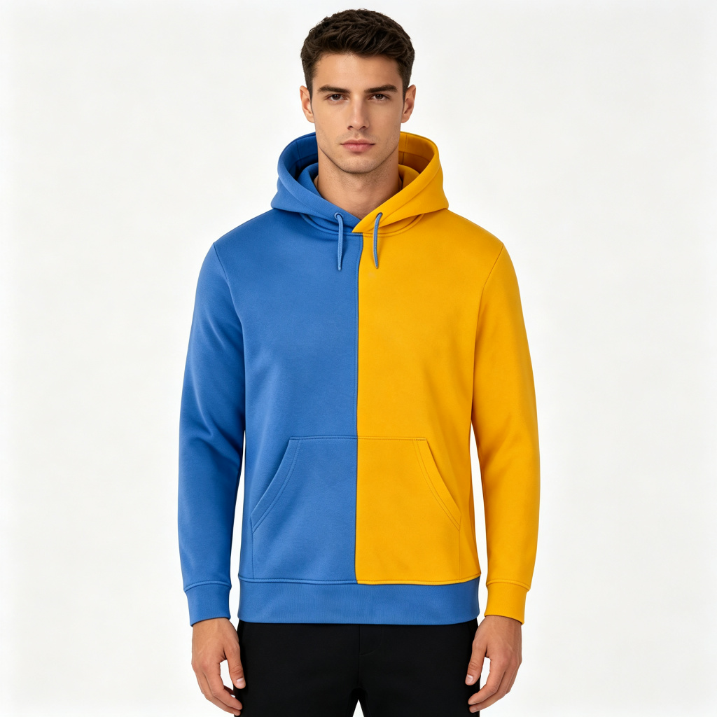Blue Yellow Color Block Hooded Sweatshirt – Bild 4