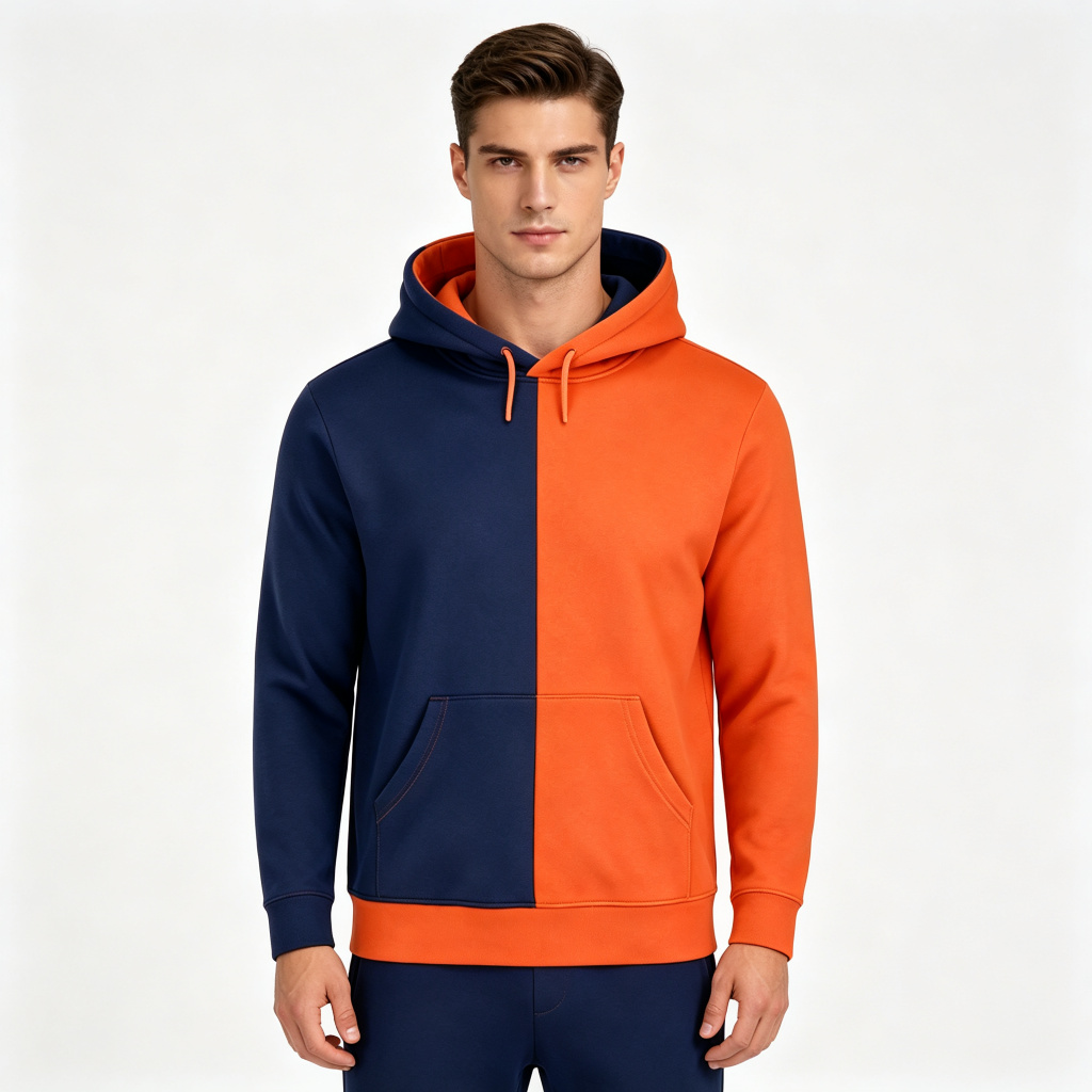 Navy Orange Color Block Hooded Sweatshirt – Bild 4