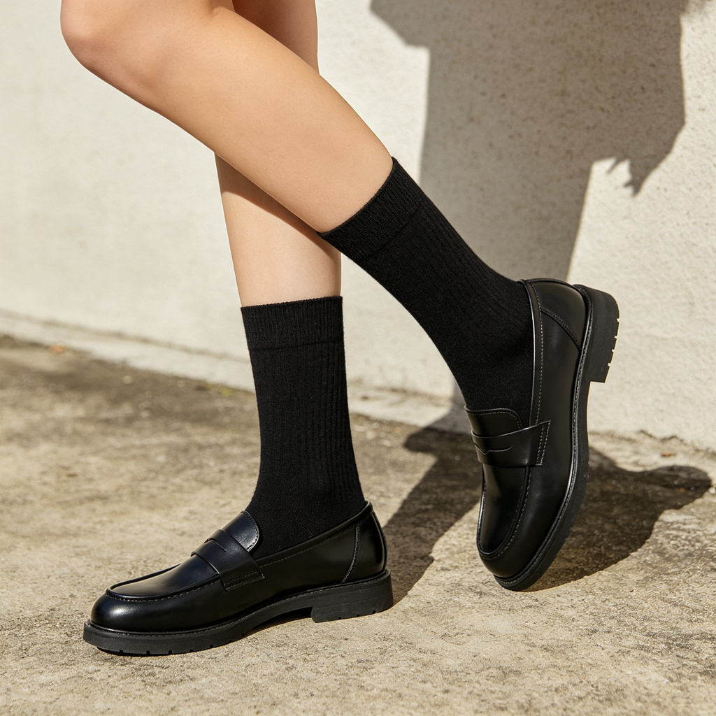 Black Cotton Crew Length Socks – Bild 3