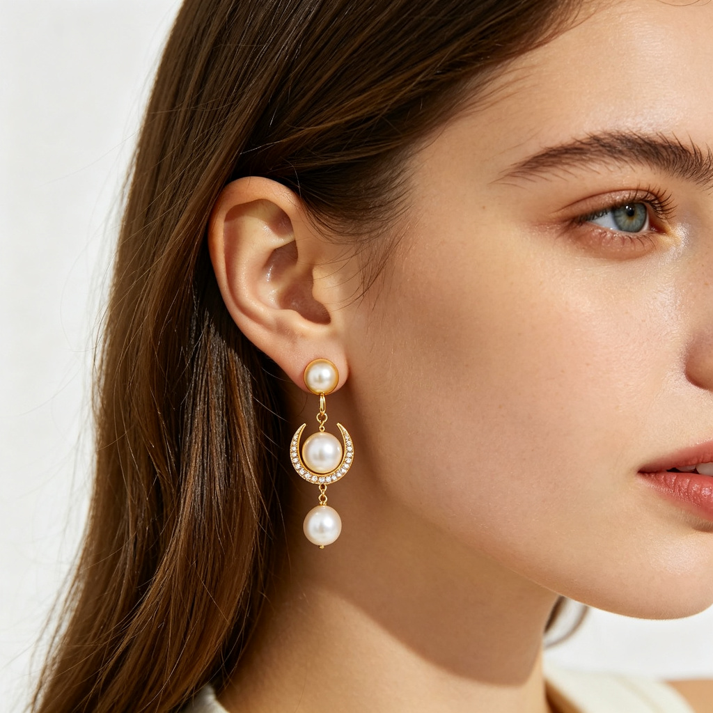 Pearl Crystal Letter Earrings – Bild 3