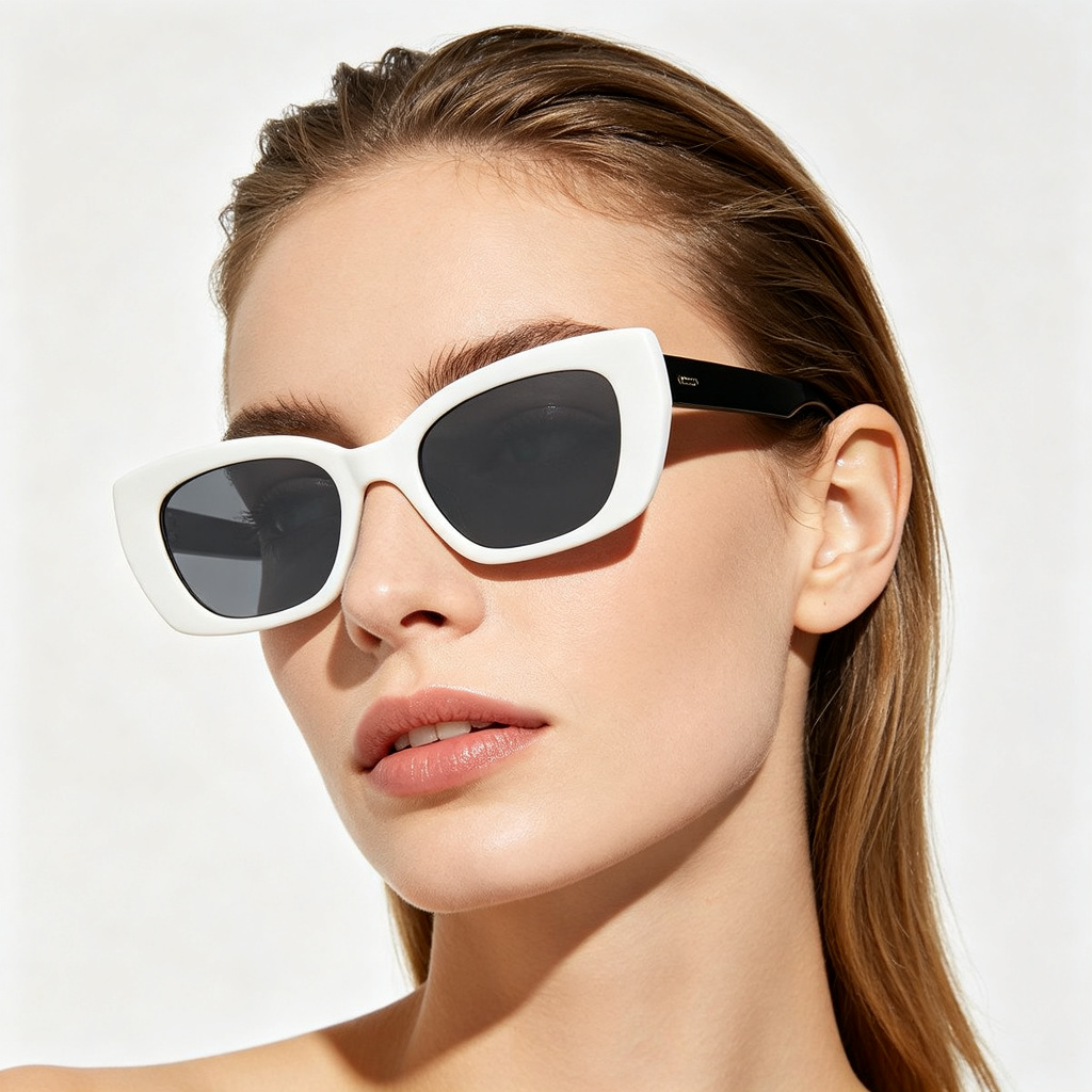 Light Gray White Thick Square Cat Eye Sunglasses – Bild 3