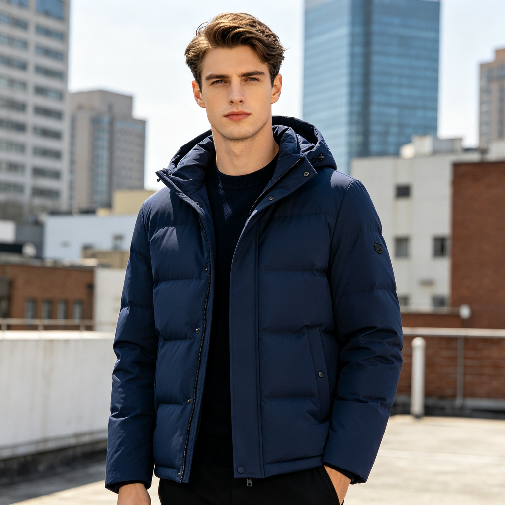 Navy Blue Hooded Down Jacket – Bild 4