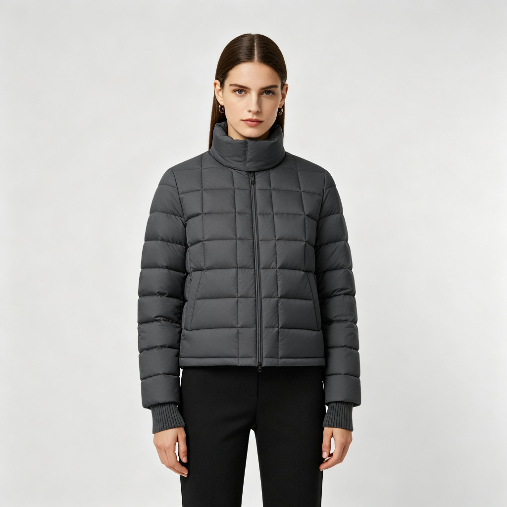Dark Gray Stand Collar Short Down Jacket – Bild 4