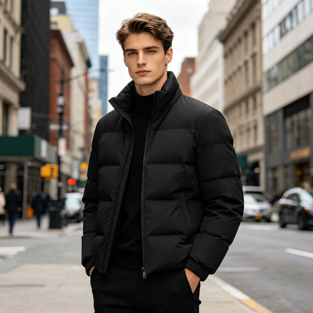 Black Stand Collar Cropped Down Jacket – Bild 4