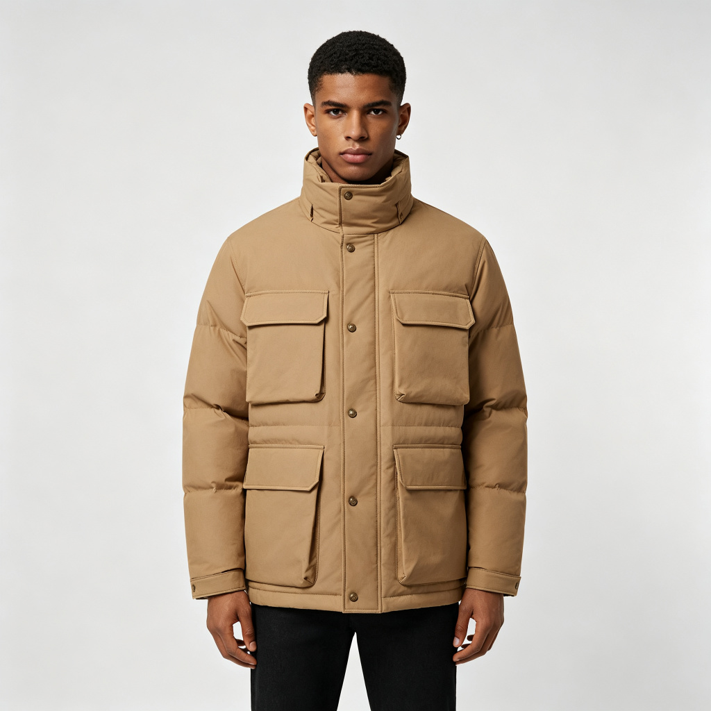 Khaki Utility Down Jacket – Bild 4