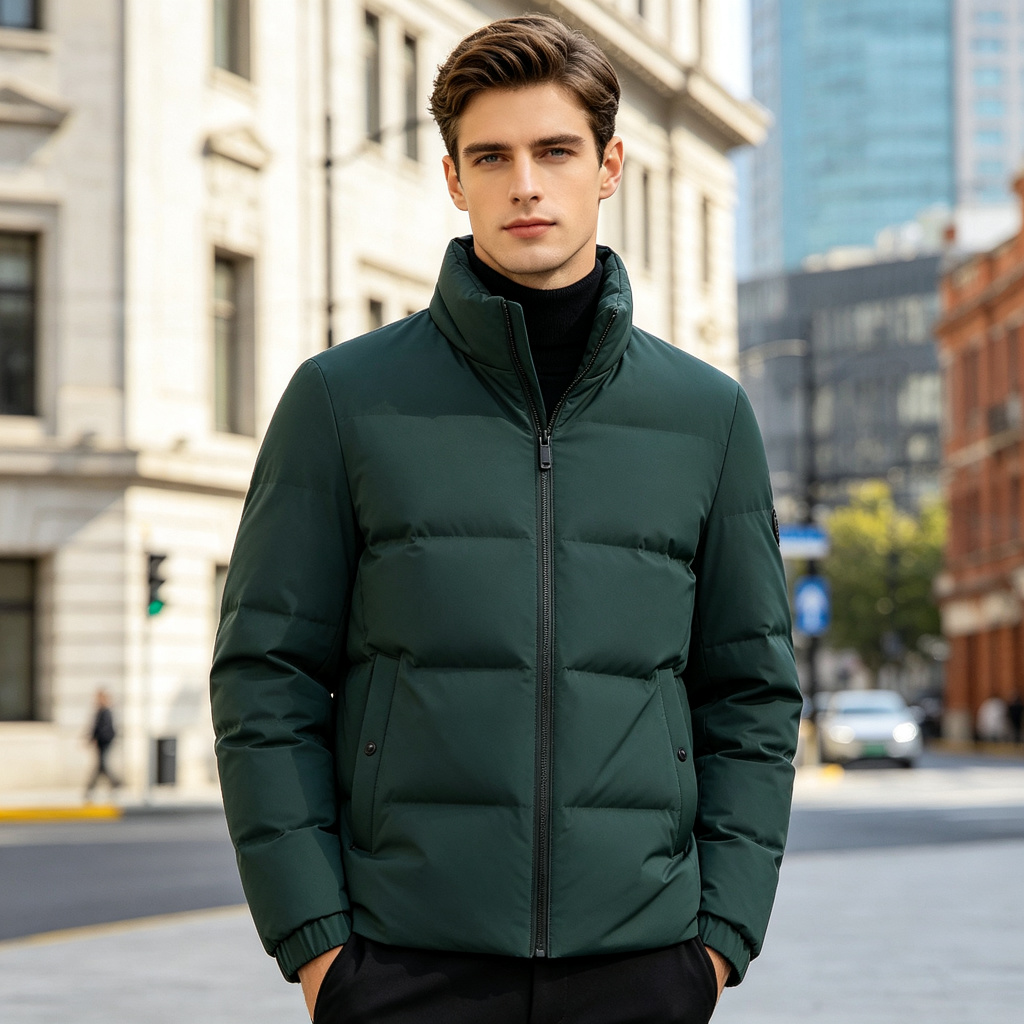 Dark Green Stand Collar Down Jacket – Bild 4