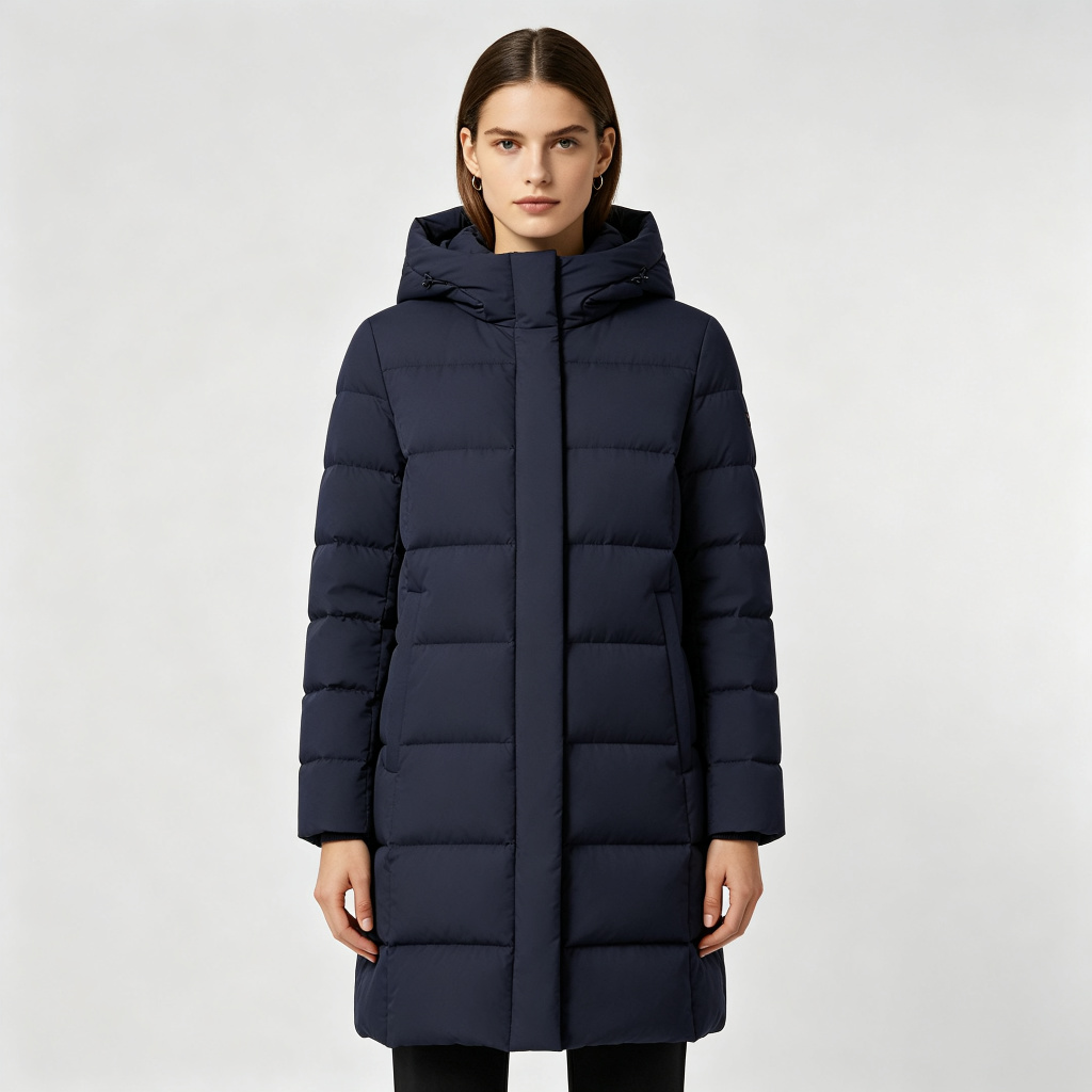 Navy Mid Length Hooded Down Jacket – Bild 4