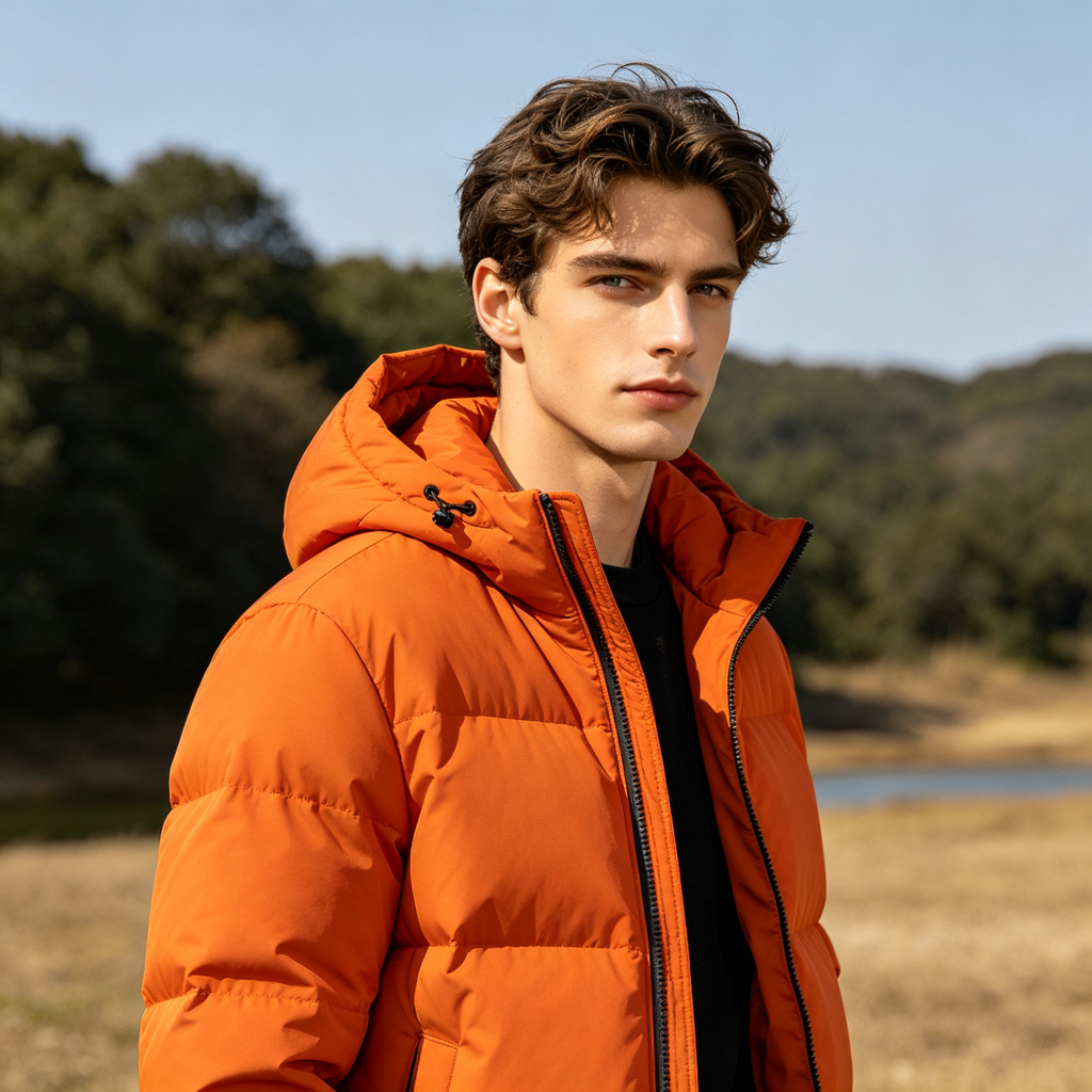 Orange Hooded Down Jacket – Bild 4