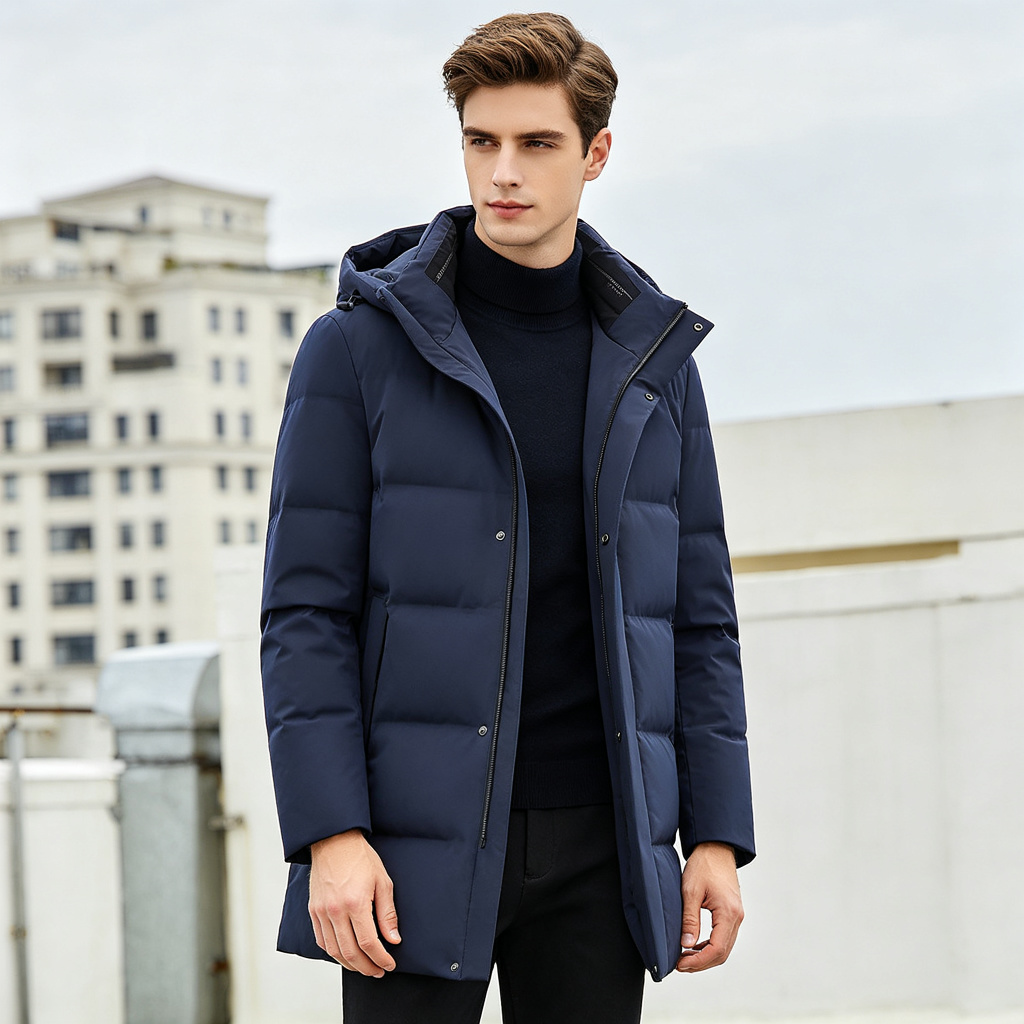 Dark Blue Mid Length Down Jacket – Bild 4