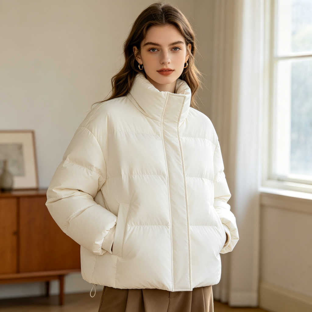 White Stand Collar Down Jacket – Bild 4