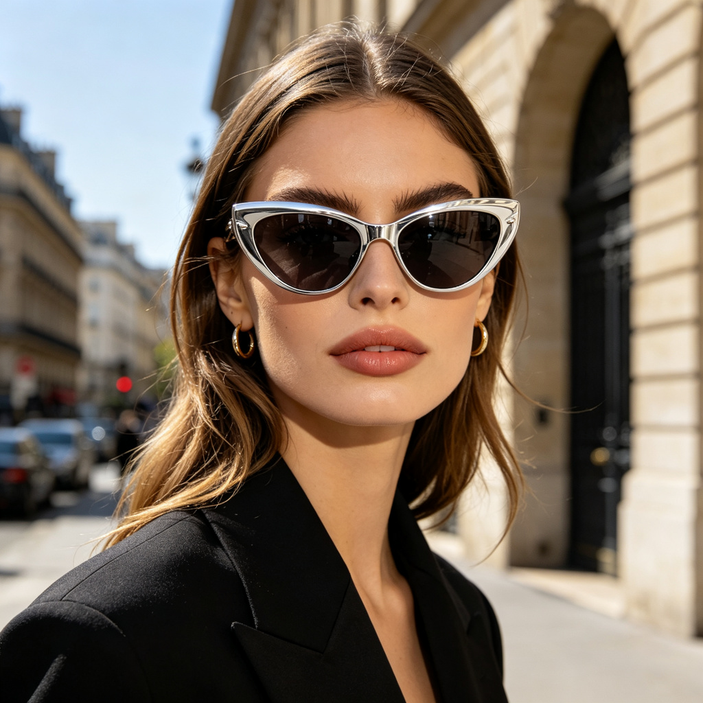 Silver Metal Cat Eye Sunglasses – Bild 4