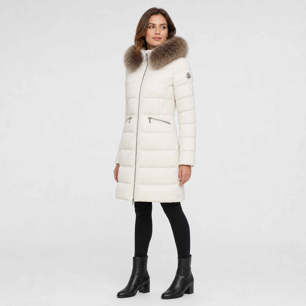 Ivory Fur Trim Long Down Coat – Bild 4