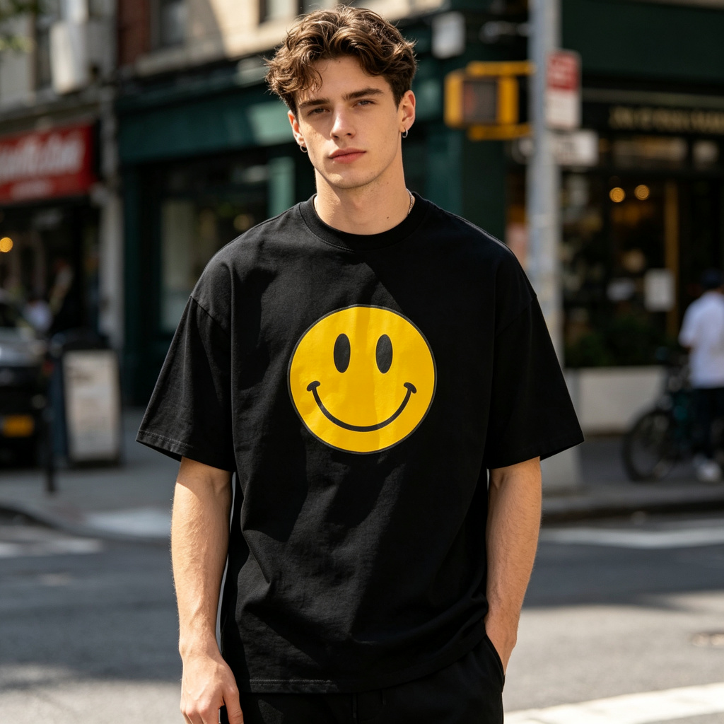 Black Smiley Face Graphic Oversized T-Shirt – Bild 4