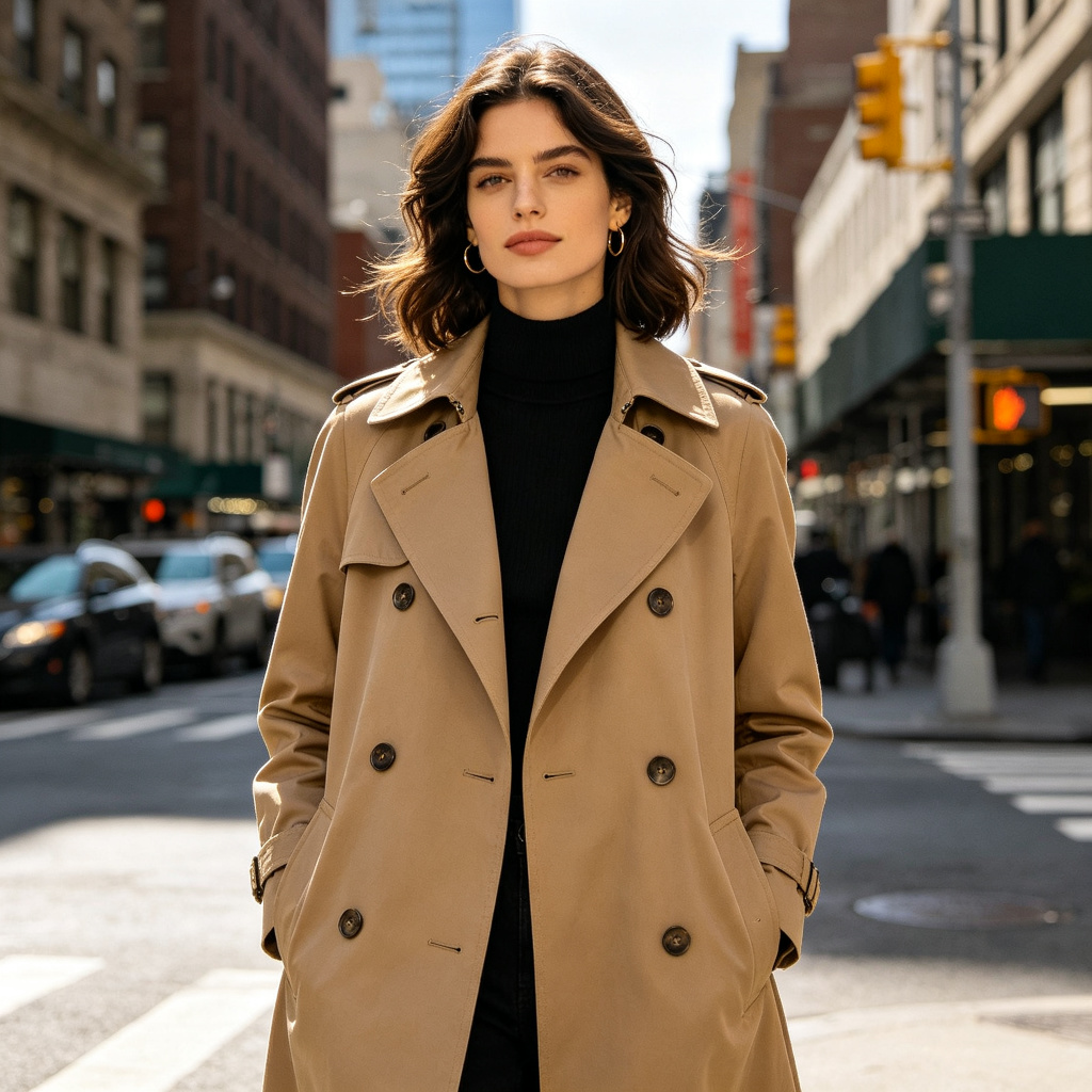 Khaki Mid-Length Trench Coat – Bild 4
