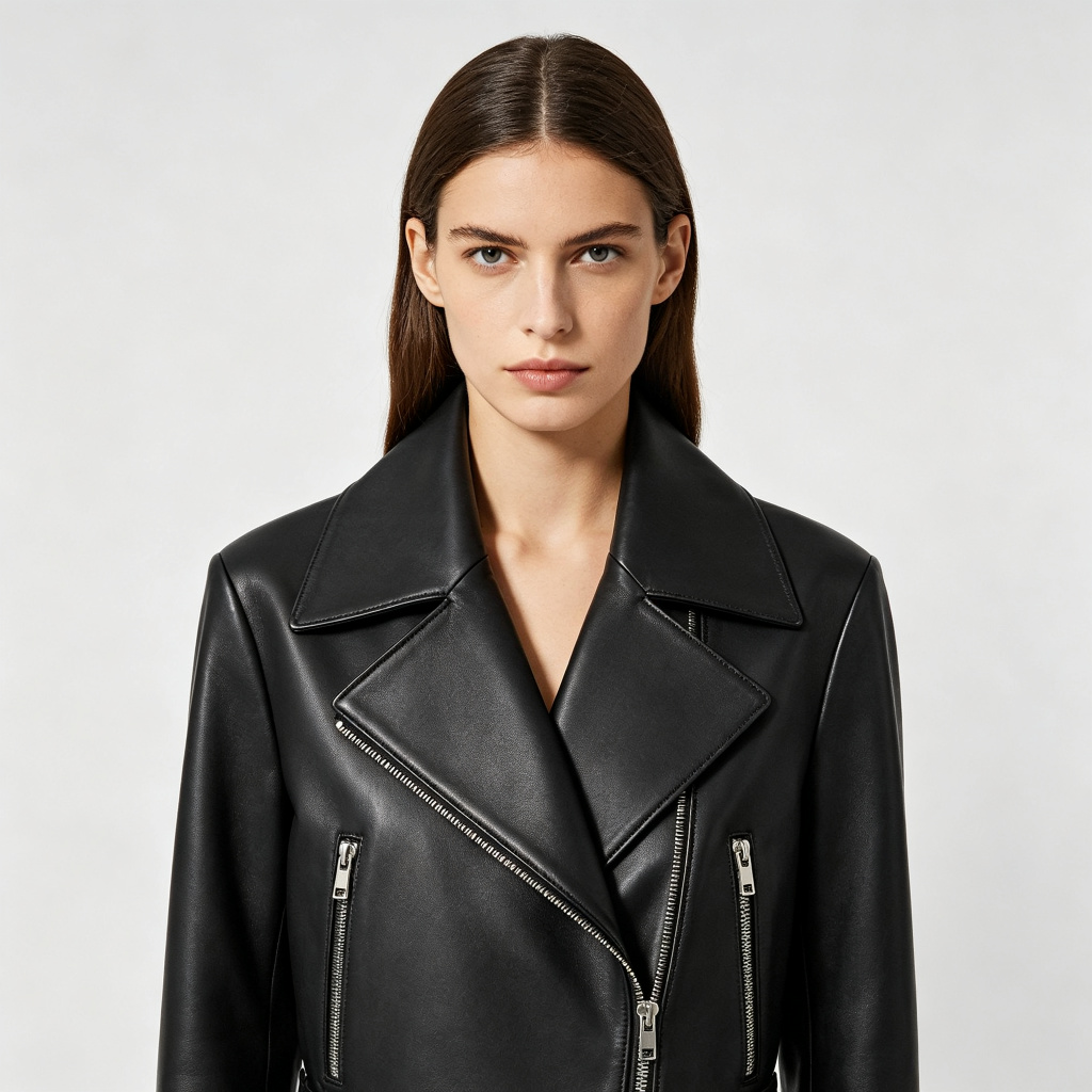 Black Leather Biker Jacket – Bild 4