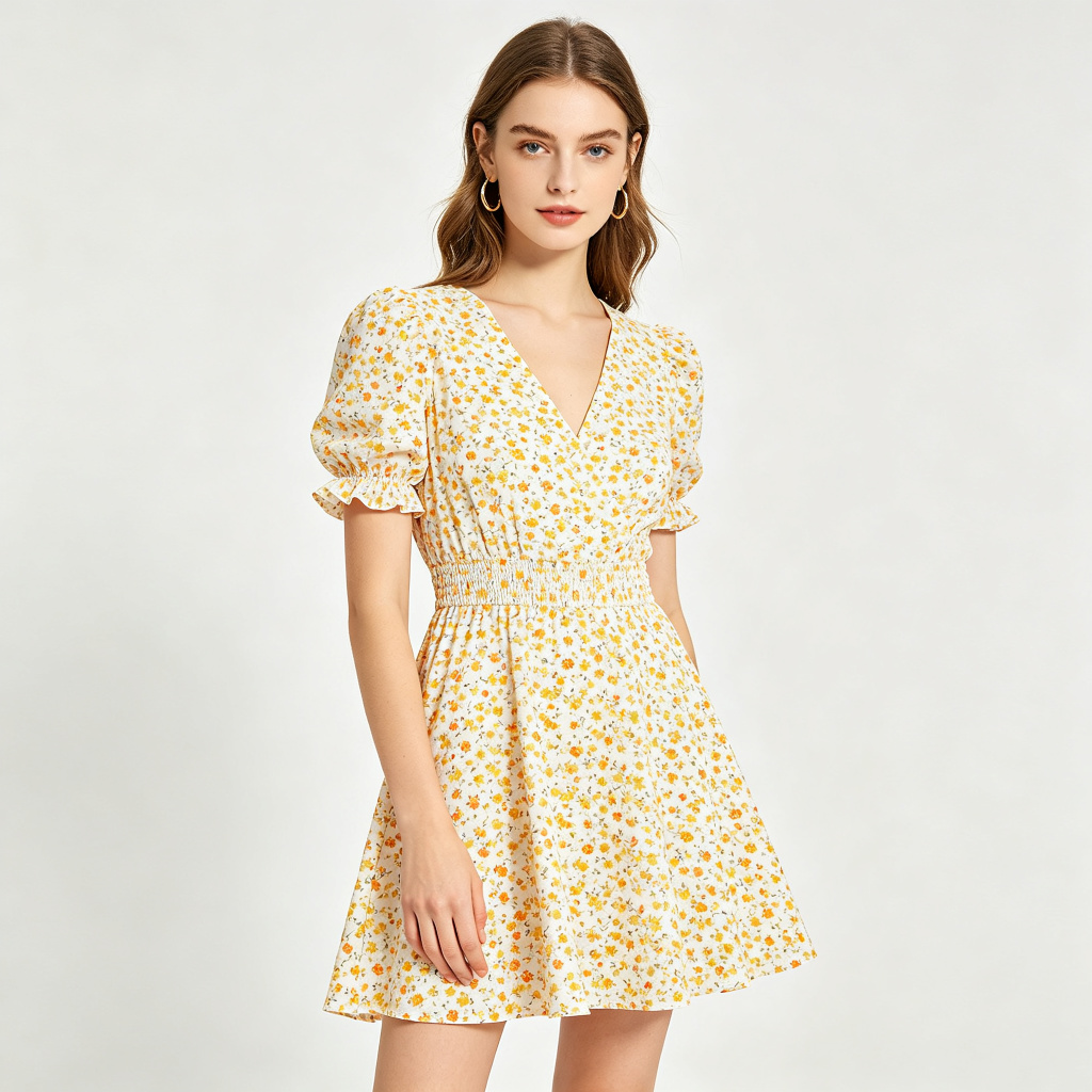 Floral Print V-Neck Mini Dress – Bild 4