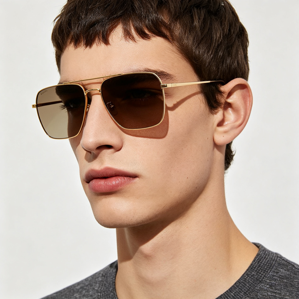 Gold Metal Square Aviator Sunglasses – Bild 5