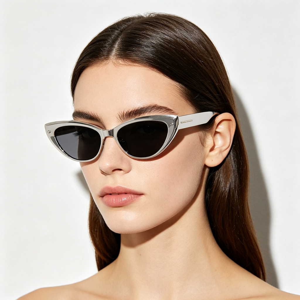 Silver Metal Cat Eye Sunglasses – Bild 5